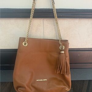 Michael Kors Tan Leather Shoulder Bag with Gold Chain